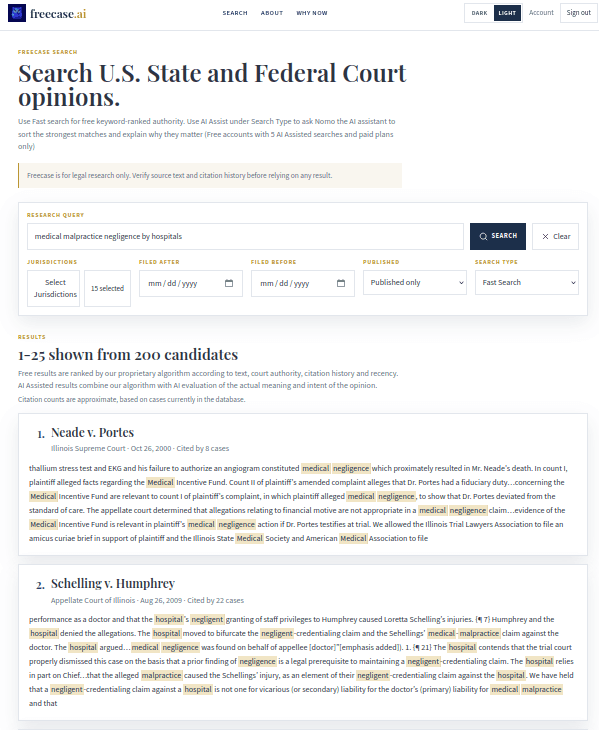 AI-ranked Freecase search results preview