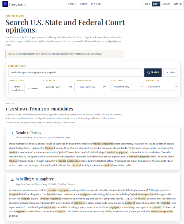 AI-ranked Freecase search results preview
